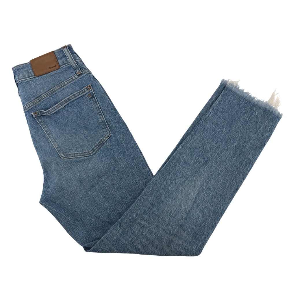 Madewell Perfect Vintage Jean Womens 26 Blue Raw Hem High Rise Straight Leg Boho